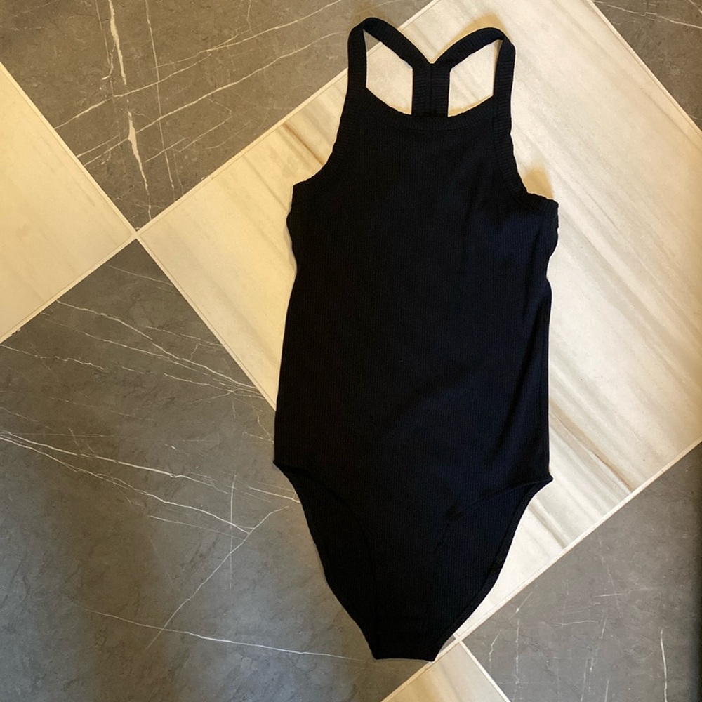 Ann Taylor Loft black ribbed Racerback bodysuit Medium